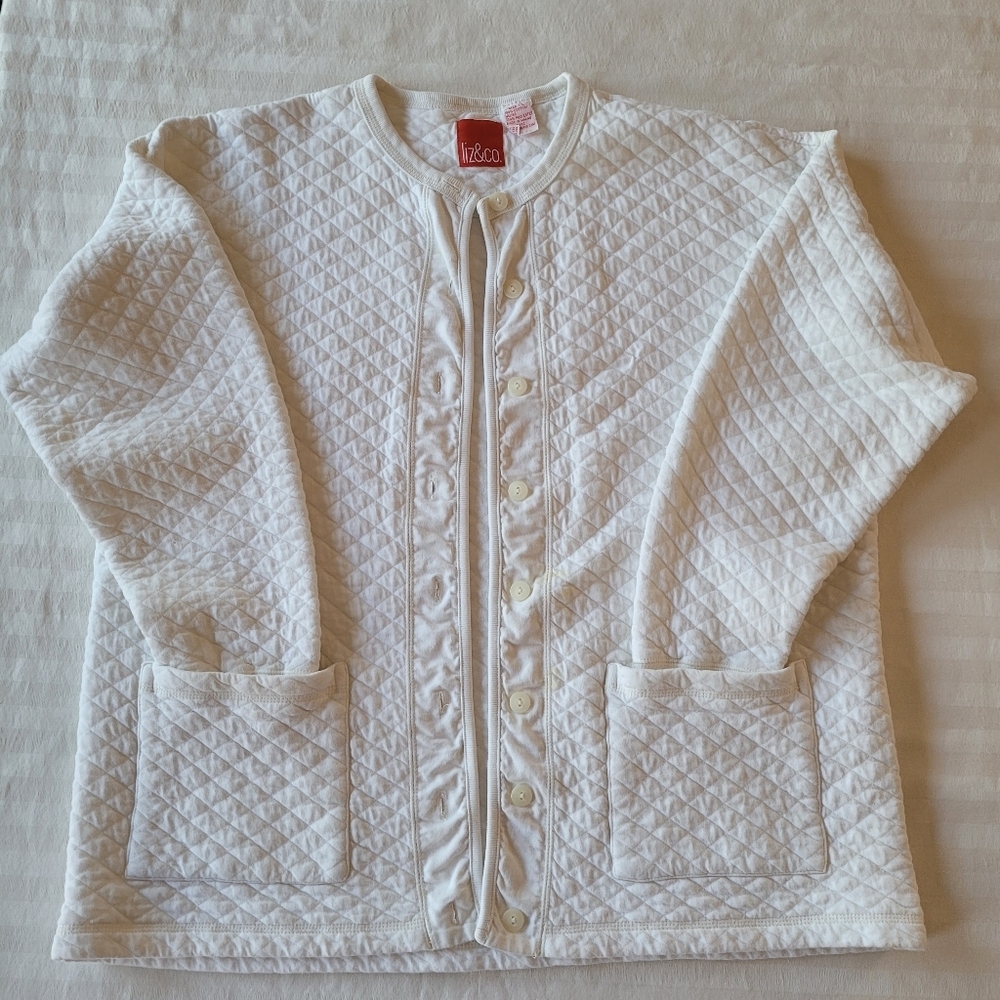 LIZ & CO. White Quilted Button-Up Jacket SIZE L